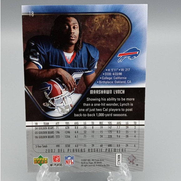 Marshawn Lynch NFL Players Rookie Premier Upper Deck 2007 Football Card - Picture 2 of 2